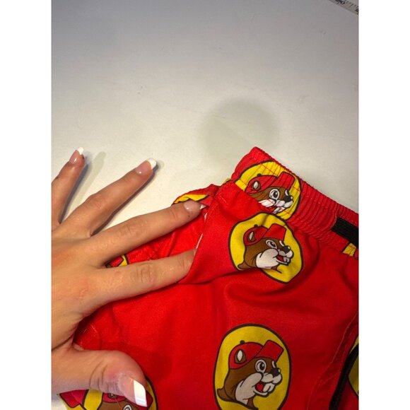 Buc-Ees Boys Swim Trunks Sz 2T Red Beaver Graphic Print Logo Novelty Texas Gas - Picture 3 of 7